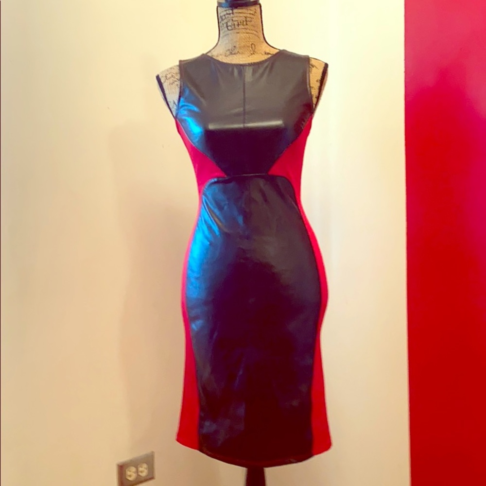 Gracie black leather and red tank dress